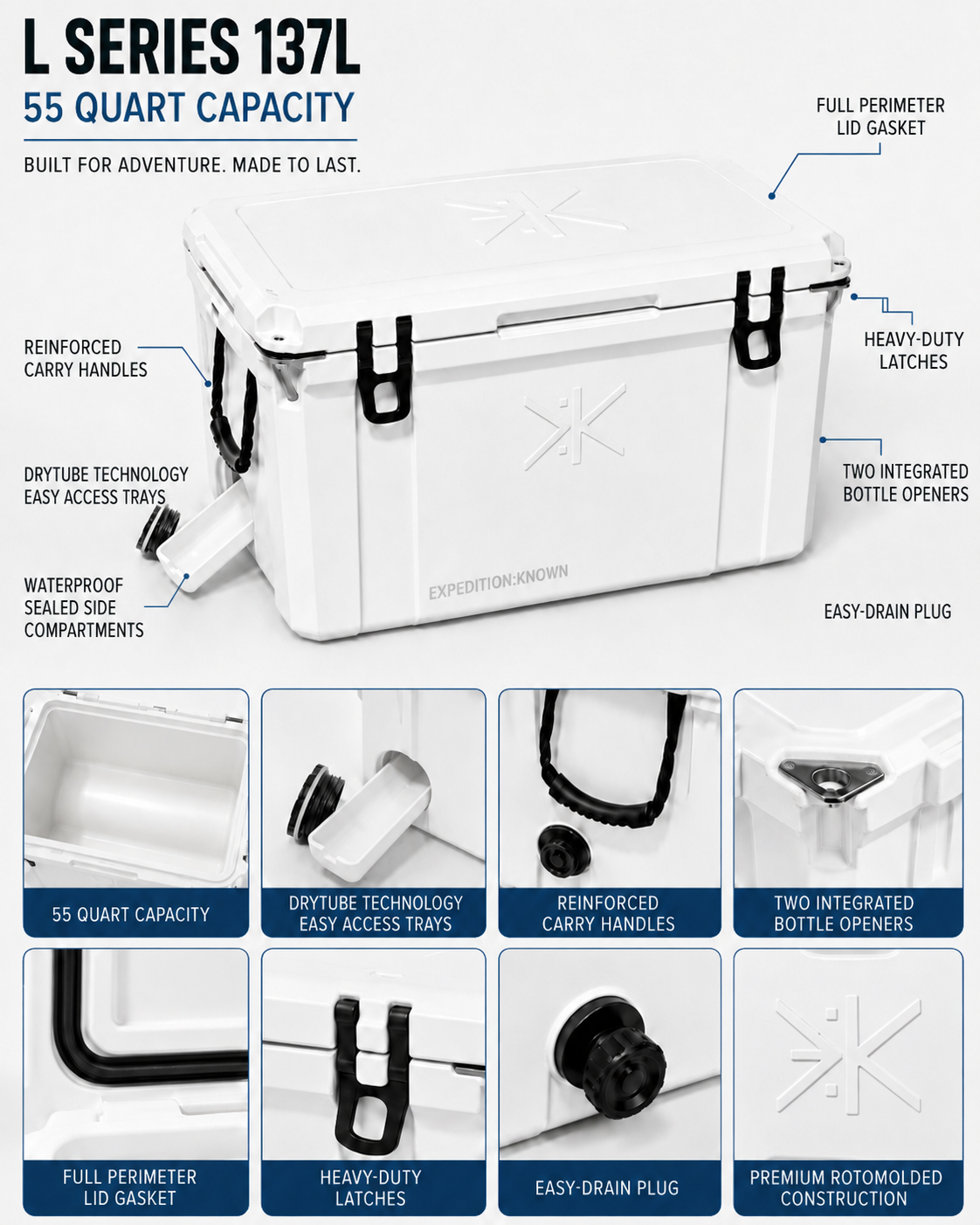 137L White— L Series 55-Quart Cooler